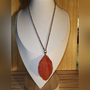 Joan Rivers Chain Wrapped Faux Stone Orange Crystal Pendant Necklace NWOT